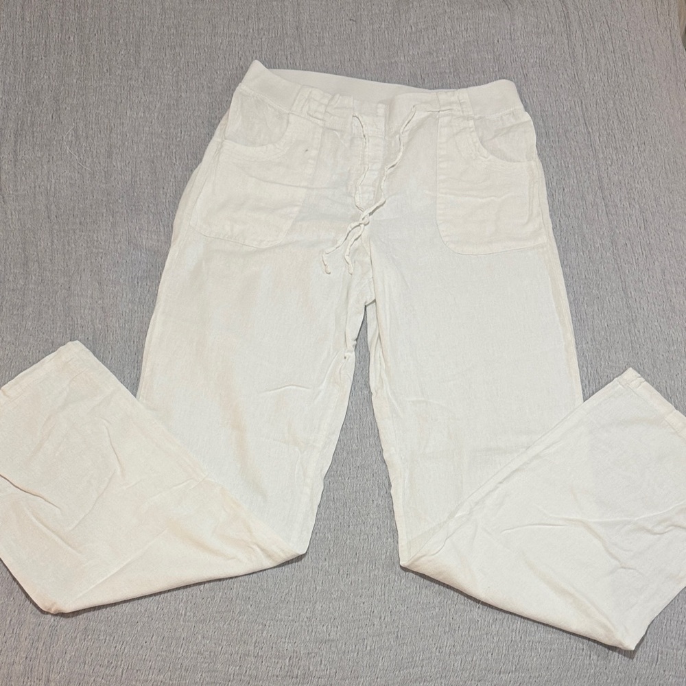 Long Tall Sally White Straight Leg Linen Pant